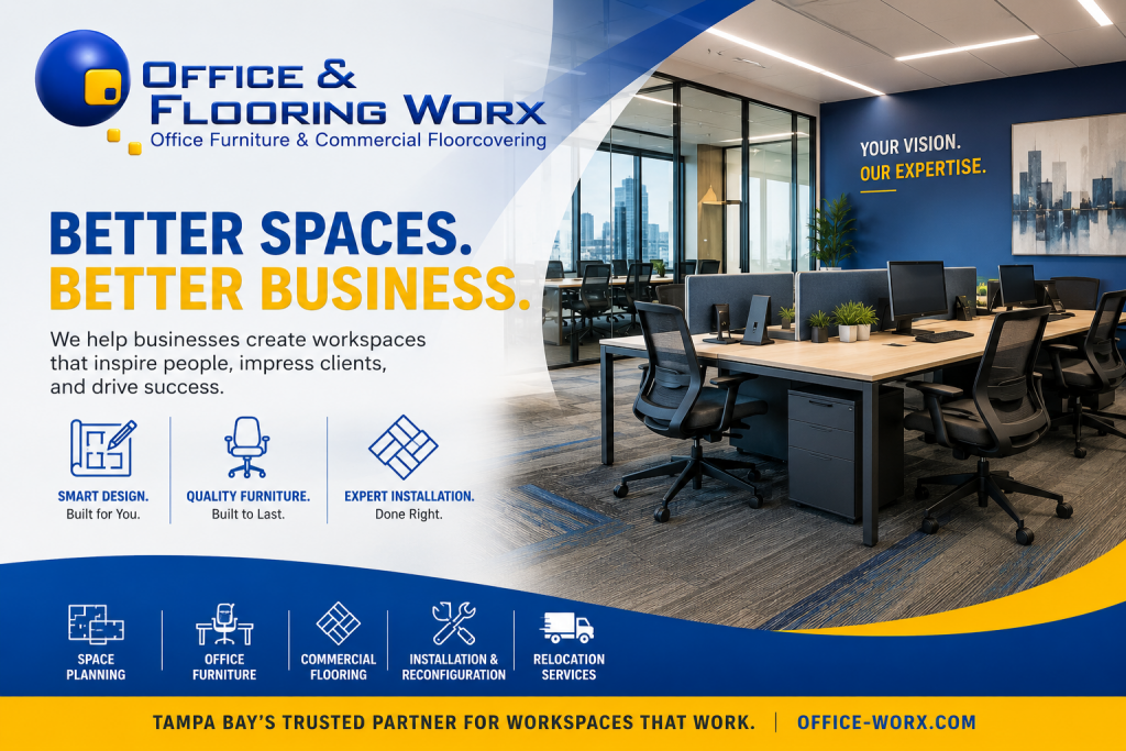Growing Your Business? 10 Signs It's Time to Upgrade Your Office | Office & Flooring Worx - Office Worx Modern commercial office designed by Office & Flooring Worx featuring ergonomic furniture, collaborative workspaces, and stylish flooring for growing businesses.
